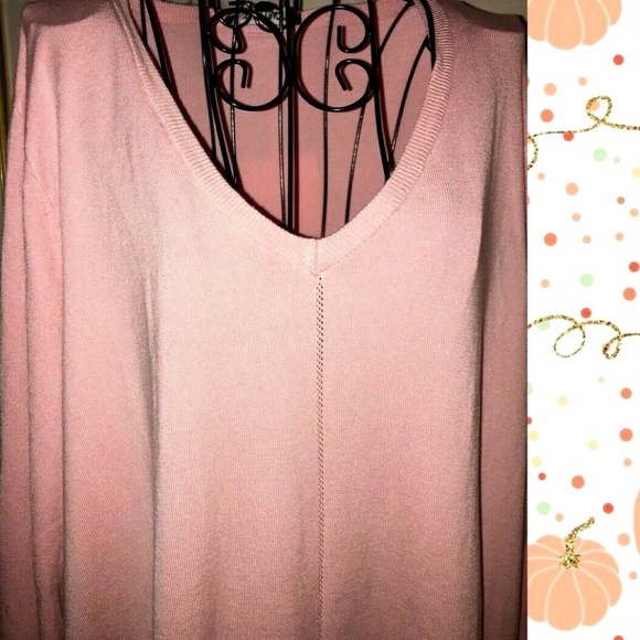 ELLEN TRACY LIGHT PINK V-NECK SWEATER~LONG SLEEVES~HI/LO HEM~X-LARGE - Picture 2 of 4